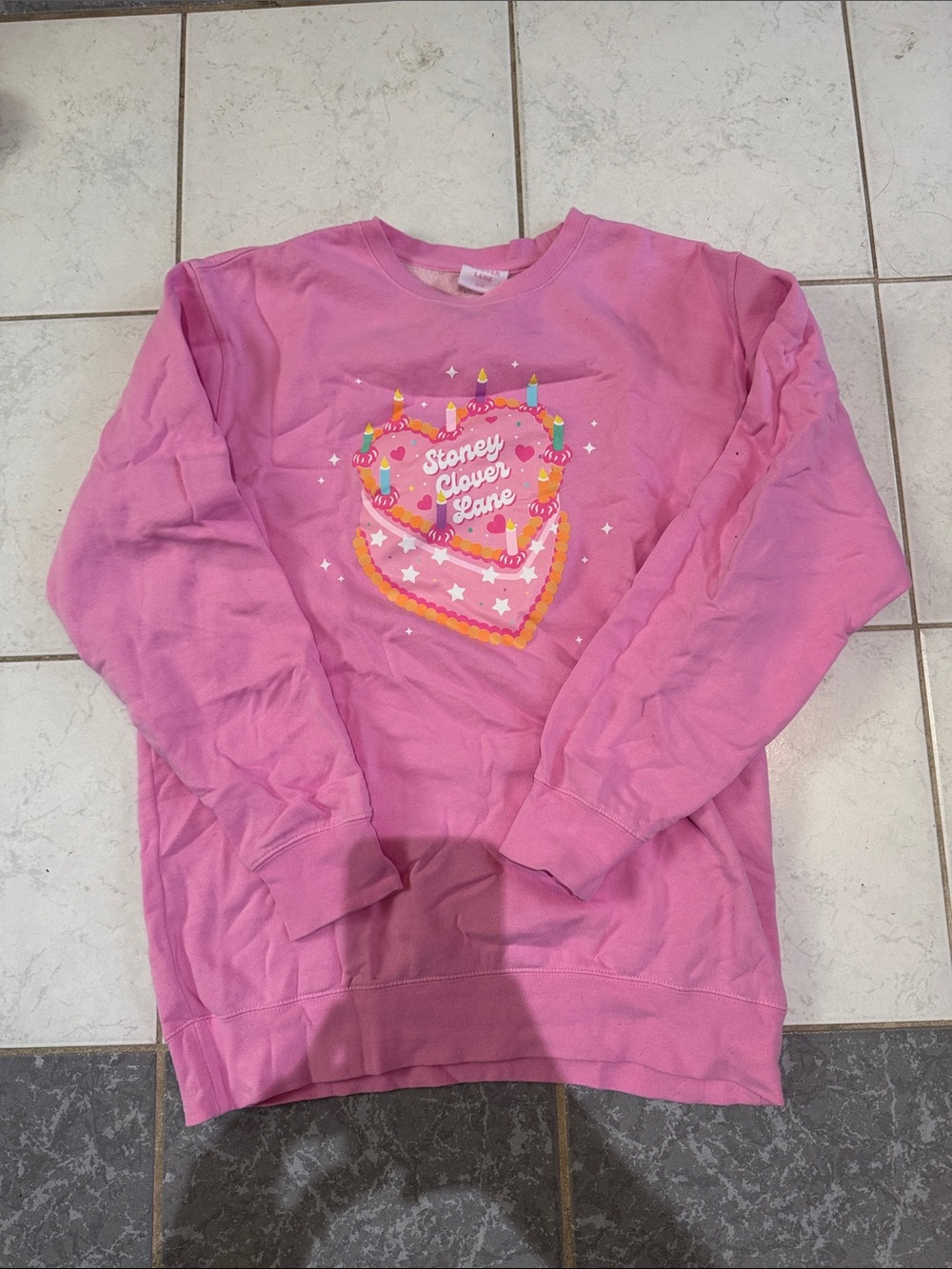 Stoney Clover Lane Pink Heart Cake Graphic Kids Sweatshirt